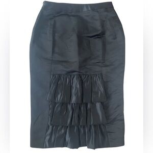 Milly of New York Black Satin Pencil skirt with back tiered ruffle